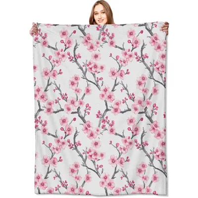 Cherry Blossom Branches Blanket: Pink Floral Spring Throw Design