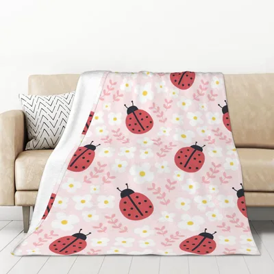 Ladybug Daisy Pattern Blanket: Cute Floral Insect Design for Home