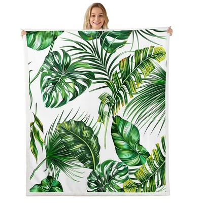 Tropical Palm Leaves Blanket: Lush Monstera and Banana Leaf Design