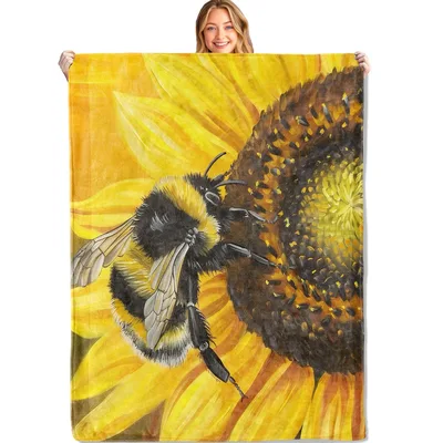 Bumblebee on Sunflower Blanket: Cozy Nature Art for Garden Lovers