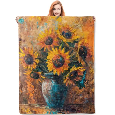 Vintage Sunflowers in Vase Blanket: Classic Floral Art for Your Home
