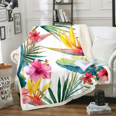 Tropical Palm Leaves Blanket features vibrant watercolor