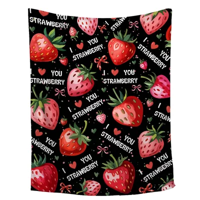 Strawberry Pattern with Hearts Blanket: I Love You Strawberry Design