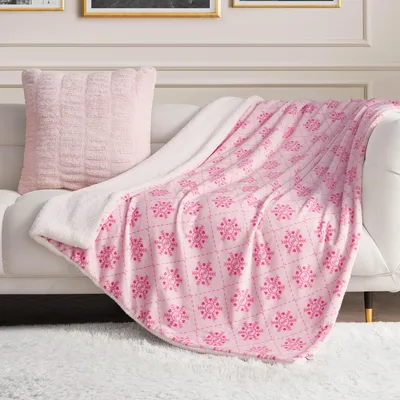 Pink Snowflake Pattern Sherpa Blanket