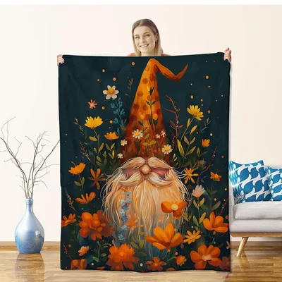 Gnome with Orange Flowers Blanket: A Whimsical Garden Gnome Design
