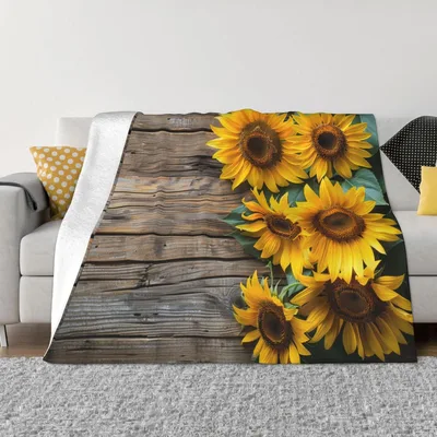 Sunflowers on Rustic Wood Blanket: Bright Floral Design for Home