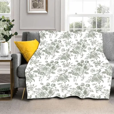 Sage Green Vintage Floral Blanket