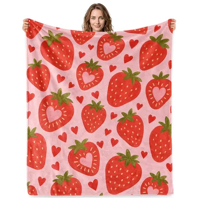 Strawberry Hearts Pattern Blanket: Sweet Fruit and Heart Design