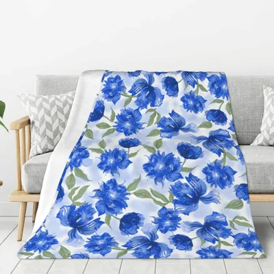 Blue Flower Pattern Bloom Blanket: Watercolor Blue Floral Throw