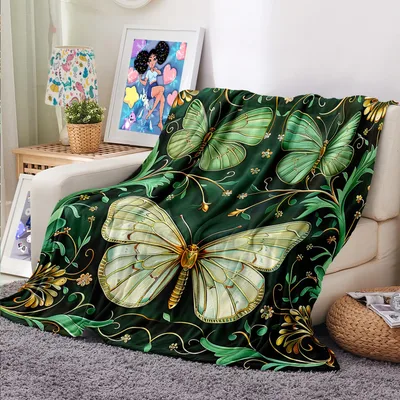 Green Butterfly Pattern Blanket: Enchanted Wings and Vines Design