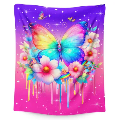 Rainbow Butterfly with Flowers Blanket: A Vibrant Floral Fantasy
