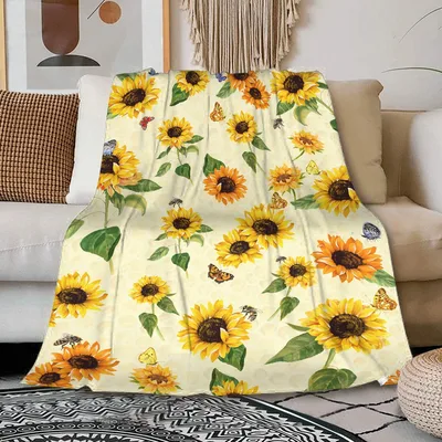 Sunflower Pattern on Yellow Blanket featuring vibrant sunflowers