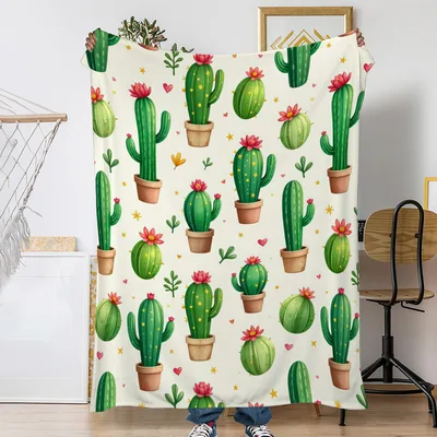 Potted Cactus Pattern Blanket featuring blooming succulents