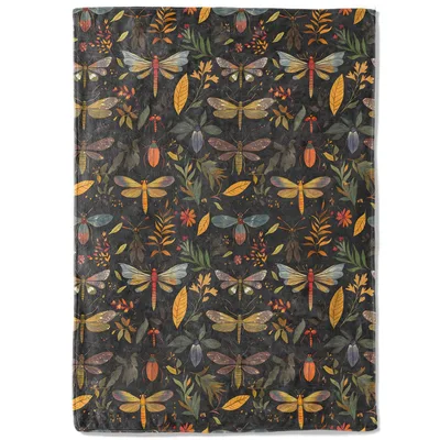 Dragonfly and Botanical Pattern Blanket: Nature-Inspired Insect Design