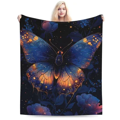 Butterfly Starry Night Art Blanket: Cosmic Wings and Floral Dreams