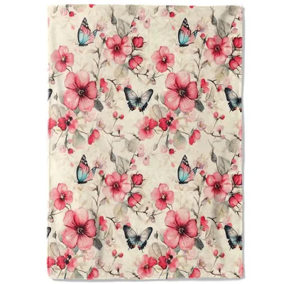 Retro Butterfly and Floral Blanket: Vintage Flower Throw for Home