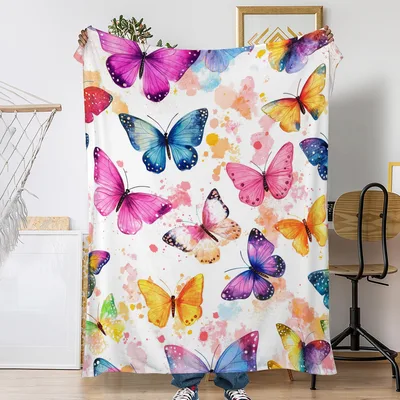 Colorful Watercolor Butterflies Blanket featuring vibrant pink
