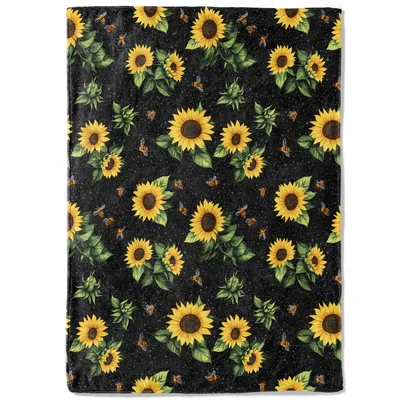 Retro Sunflower Pattern Blanket: Vintage Floral and Bee Throw