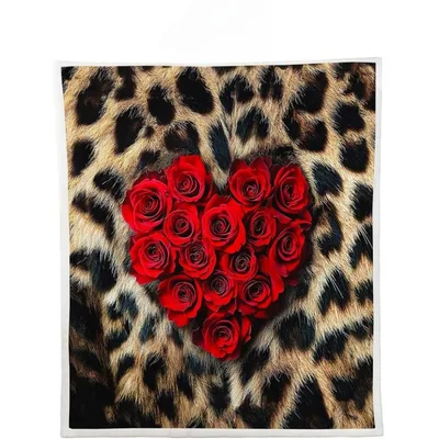Red Rose Heart Blanket: Leopard Print with Red Roses