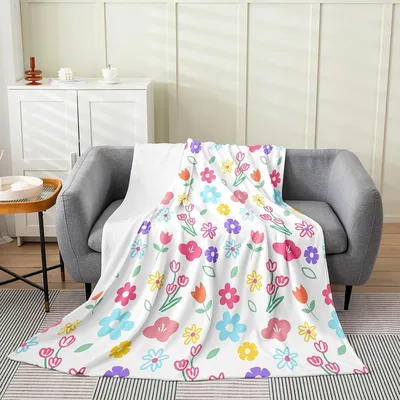 Colorful Floral Tulips Pattern Blanket for Spring Lovers