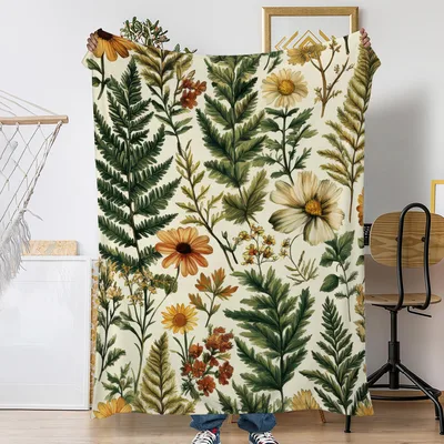 Wildflower and Fern Leaf Blanket: Botanical Print for Nature Lovers