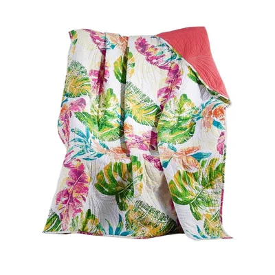 Tropical Palm Leaves Pattern Blanket: Vibrant Botanical Quilted Throw