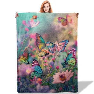 Pastel Butterflies in Flowers Blanket