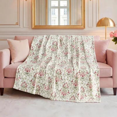 Watercolor Damask Floral Pattern Blanket for Classic Interior Design