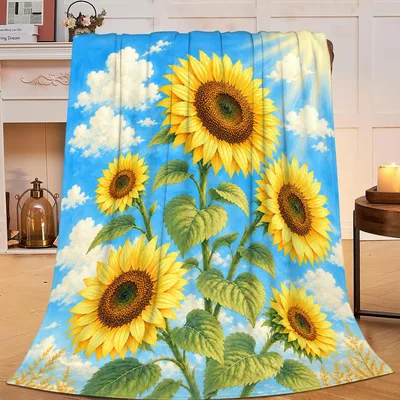 Sunflowers Against Blue Sky Blanket: Bright Floral Art for Cozy Days