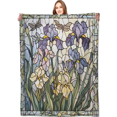 Stained Glass Irises Floral Blanket: Artistic Garden Design