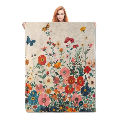Vintage Wildflowers and Butterflies Blanket