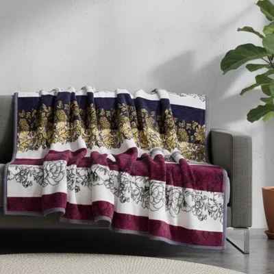 Bohemian Carnations Striped Pattern Blanket for Floral Lovers