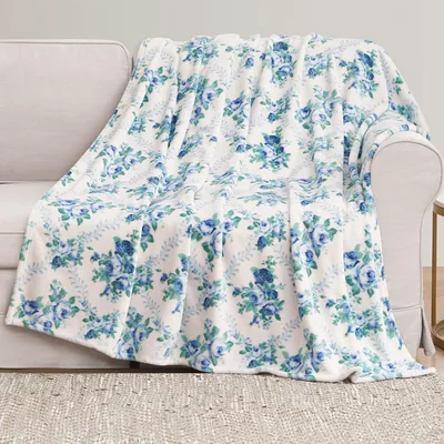 Blue Roses Floral Pattern Blanket featuring classic blue rose clusters