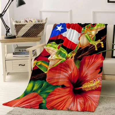 Puerto Rico Flag with Hibiscus Blanket: Tropical Pride and Nature