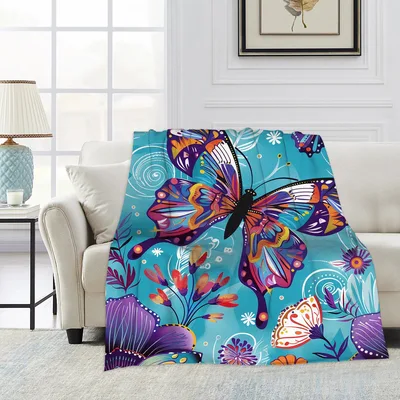 Boho Butterfly Floral Pattern Blanket