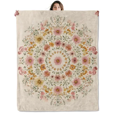 Floral Mandala Pattern Blanket: Vintage Botanical Circle Design