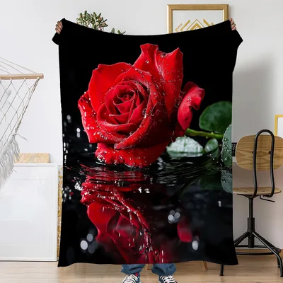 Red Rose with Water Blanket: A Vibrant Floral Print