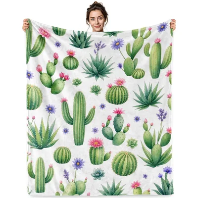 Cactus and Succulent Pattern Blanket No. 2: Botanical Desert Art