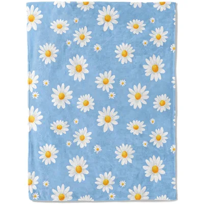 White Daisies on Blue Blanket: Floral Throw for Nature Lovers