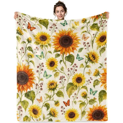 Sunflowers and Butterflies Blanket: Vintage Floral Throw Design