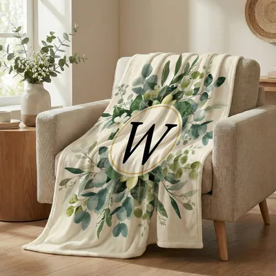 Eucalyptus Leaves Monogram Blanket