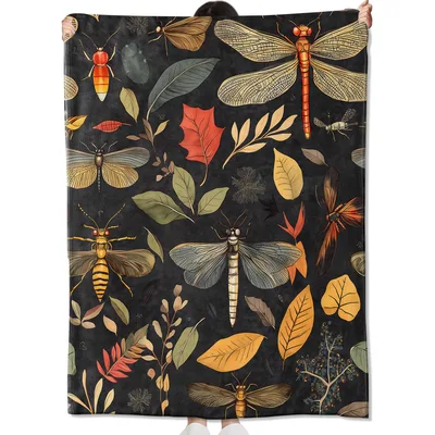 Dragonfly Insects and Leaves Blanket