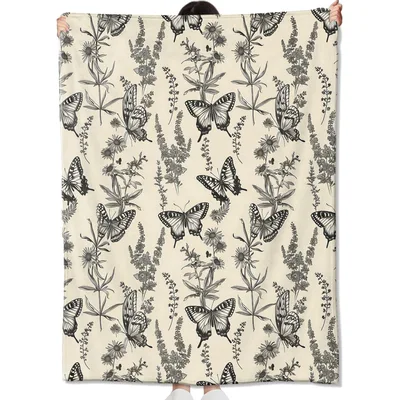 Retro Butterfly Botanical Pattern Blanket: Vintage Floral Art