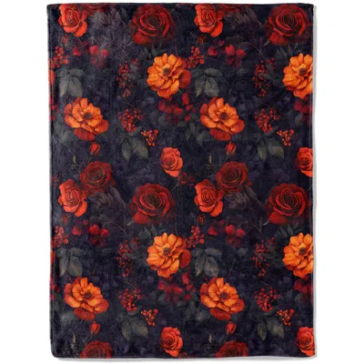 Red Orange Rose Pattern Blanket features dramatic gothic