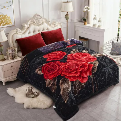 Red Roses on Black Blanket No. 2: Bold Floral Design for Bedroom
