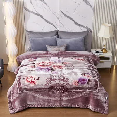 Pink Floral Bouquet Blanket: Vintage Roses and Ornate Border Design