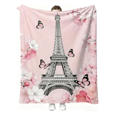 Eiffel Tower Pink Flowers Blanket featuring romantic Parisian art