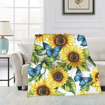 Sunflower Garden with Butterflies Blanket: Bright Floral Throw