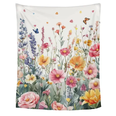 Watercolor Wildflower Garden Blanket featuring painted poppies