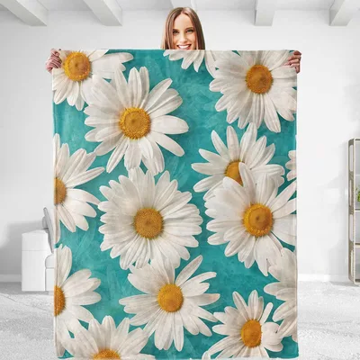 White Daisy Flower Pattern Blanket featuring large white blooms